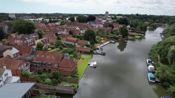 River Waveney Beccles Town Suffolk Drone Aerial View — Stock Video
