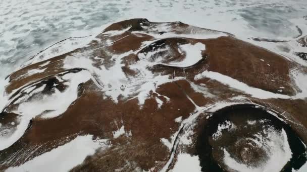 Flying Sktustaaggar Craters Iceland Snowy Volcanic Lands Geology Site Wetlands — Αρχείο Βίντεο