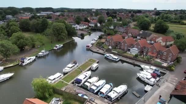 Boats Moored Beccles Town Suffolk Drone Aerial View — Stock videók