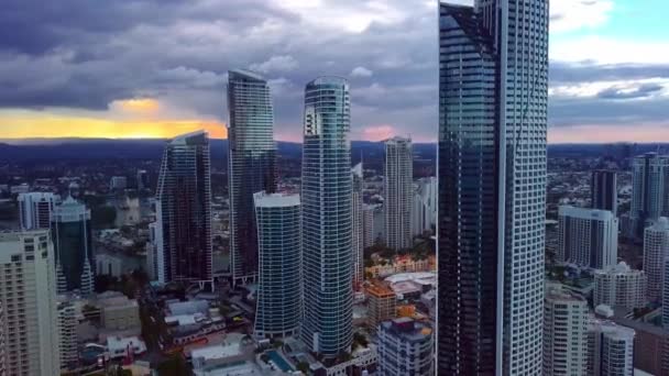 Arquiteturas Icônicas Cidade Costeira Gold Coast Queensland Austrália Drone Aéreo — Vídeo de Stock