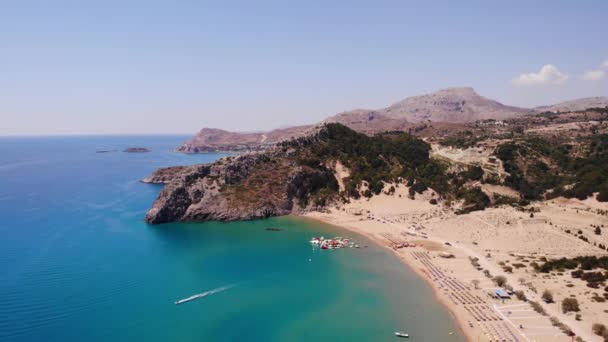 Idyllic Landscape Tsambika Beach Rhodes Greece Aerial Drone Shot — Video