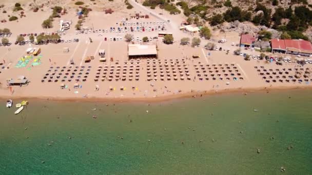 Fly Famous Tsambika Beach Resort Summer Island Rhodes Greece Aerial — Stock video