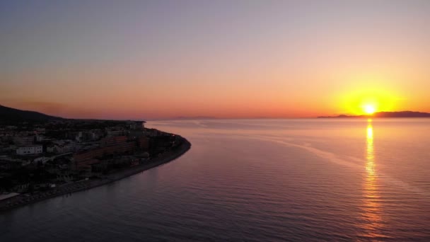 Scenic Sunset Rhodes Island Ialysos Beach Resort Greece Aerial Shot — Vídeos de Stock