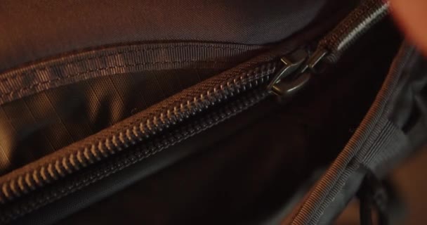 Bag Zipping Back Zips Back Slow Motion — Stockvideo