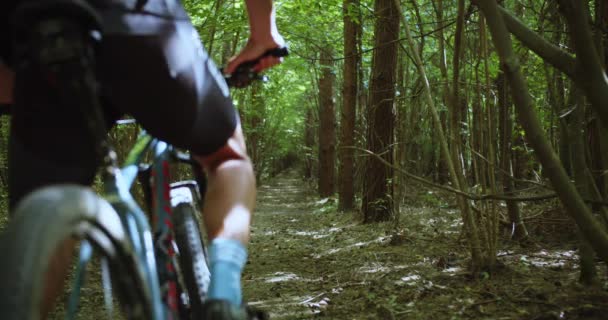 Slow Motion Mountainbiker Sits Blue Cyan Mtb Bike Goes Out — Stockvideo