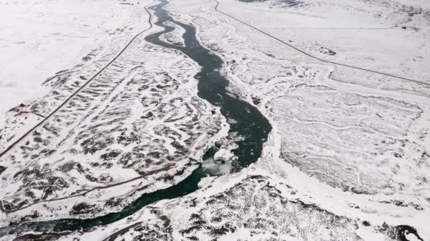 Goafoss Waterfall River Skjlfandafljt North Iceland Winter Aerial View Famous — Vídeo de stock