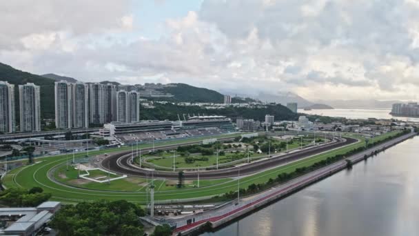 Low Angle Drone View Shatin Horse Racecourse Hong Kong — Vídeo de Stock