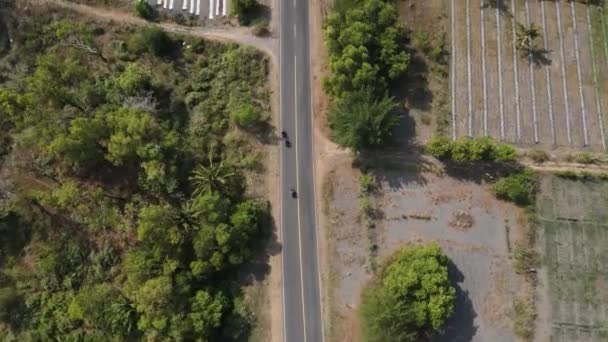 Aerial View Drone Footage Speeding Motorbike Savanna Forest Southern Coast — Stockvideo
