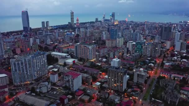 Aerial View Evening Cityscape Black Sea Expanse — Stockvideo