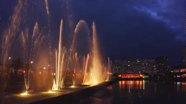 Beautiful Illuminated Dancing Fountains Night — Stok video