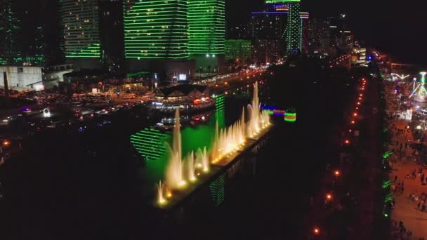 Illuminated Dancing Fountain Skyscrapers Night City — Vídeos de Stock