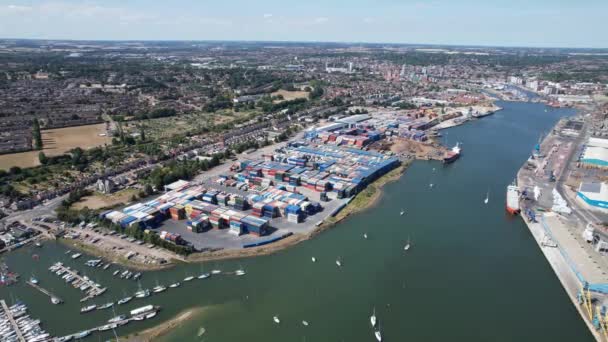 Ipswich Container Port Marina Town Suffolk Drone Aerial View — Stockvideo