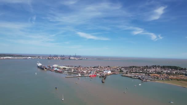 Harwich Town Waterfront Essex Drone Aerial View Summer Footage — Vídeos de Stock