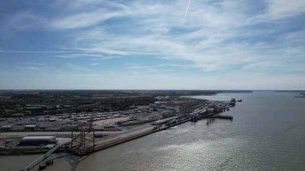 Harwich Ferry Terminal Essex Drone Aerial View Summer Footage — Stockvideo