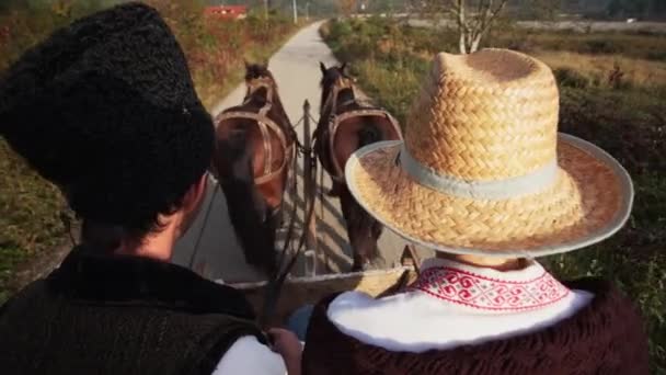 Romanians Riding Horse Drawn Cart — Wideo stockowe