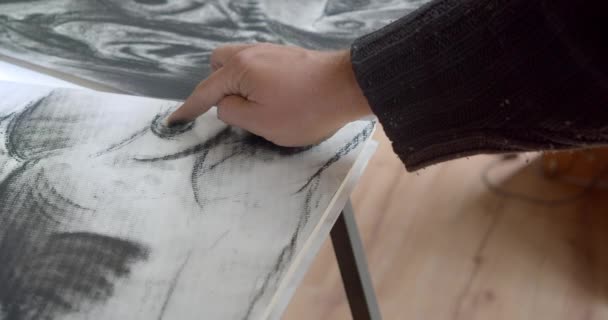 Smudging Eye Charcoal Woodless Pencil Ink Canvas — Vídeo de stock