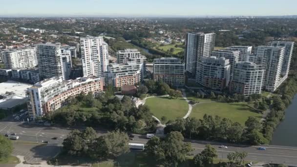 Aerial Shot Flying Backwards Residential Apartments Sydney Suburb Tall Buildings — Vídeo de Stock