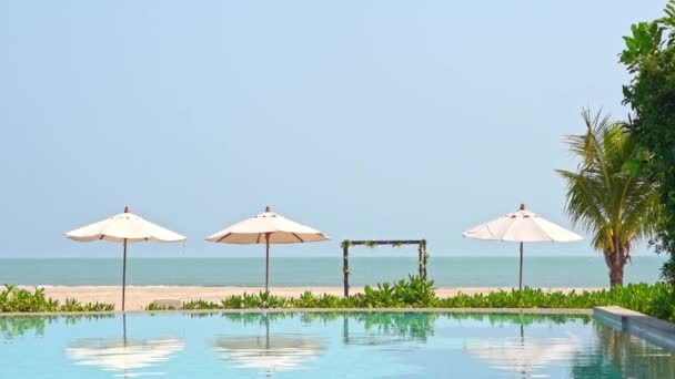 View Tropical Infinity Pool White Sand Beach Endless Seascape Lounge — 비디오