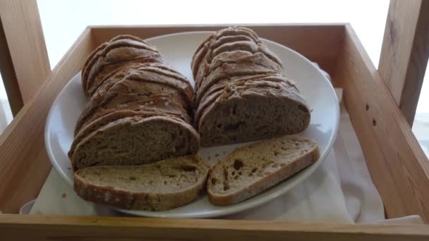 Fresh Sliced Bread White Plate Breakfast — Αρχείο Βίντεο