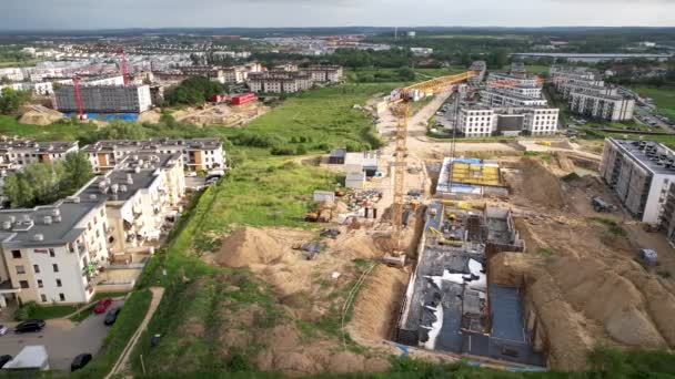 Construction Site Apartment Building Gdansk Poland Drone View — Stock video