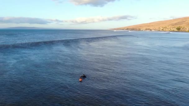 Boady Boarder Catching Big Wave Maui Hawaii Rainbow Appears Ocean — Vídeo de Stock