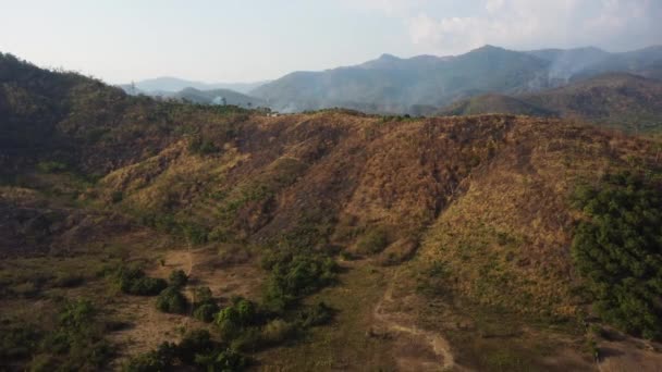 Aerial Flying Burnt Hill Southern Vietnam Rice Terrace Background — Vídeos de Stock