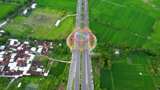 Aerial View City Colorful Monument Tembolak Rainbow Mataram Newest Icon — Video Stock