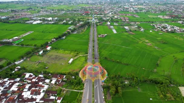 Aerial View City Colorful Monument Tembolak Rainbow Mataram Newest Icon — Stok Video