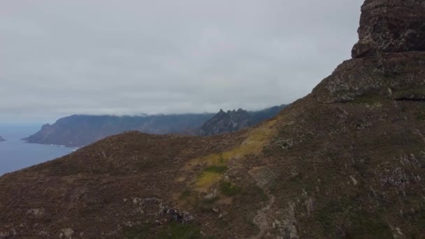 Remote Highlands Overlooking Scenic Anaga Coast Tenerife Spain Aerial Drone — 비디오