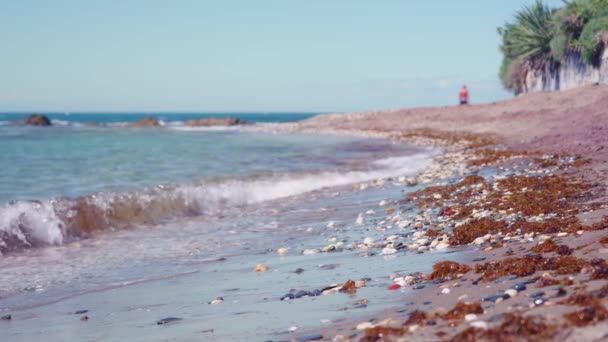 Slow Motion Beach Waves Mijas South Spain — 图库视频影像
