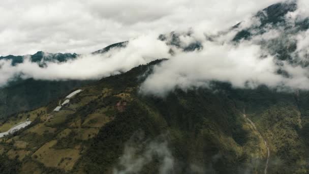 Tungurahua Stratovolcano Shrouded White Clouds Cordillera Oriental Ecuador Wide — Vídeo de Stock