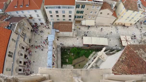 Poljana Kraljice Jelene Picturesque Street Next Split Cathedral Topdown View — Vídeo de Stock