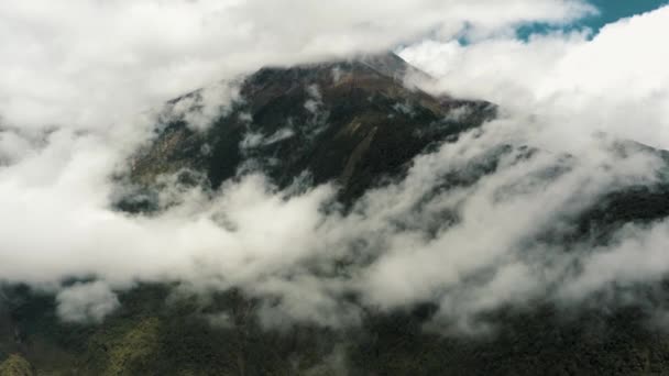 Panorama Tungurahua Stratovolcano Covered Clouds Baos Ecuador Wide — Stockvideo