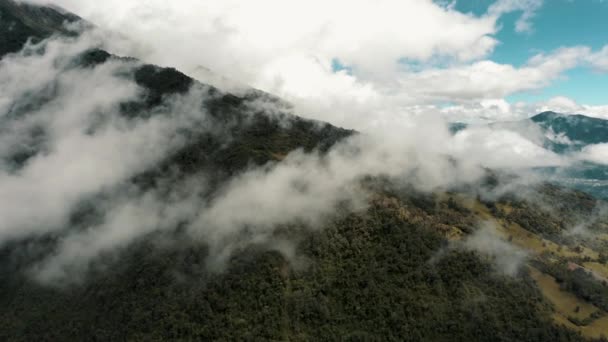 Green Forest Hillside Tungurahua Active Stratovolcano Shrouded Clouds Ecuador Wide — Stockvideo