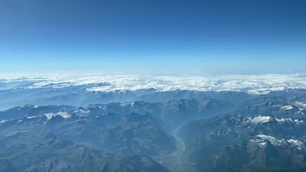 Aerial View Jet Cockpit 10000 Metres Alps Mountains Flying North — Wideo stockowe