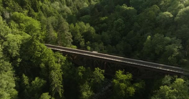 Flying Eiffel Bridge Narrow Gauge Railroad Borjomi Bakuriani Valley Georgia — Vídeo de Stock