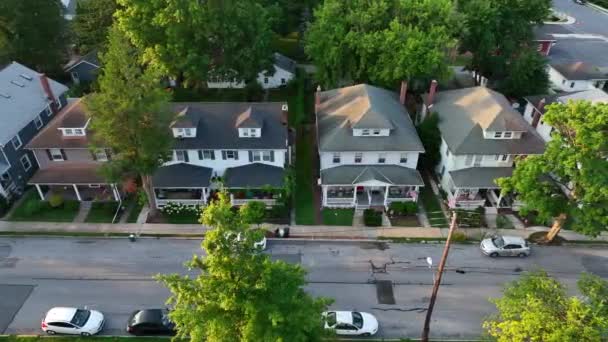 Moving Aerial Shot Family Homes Suburban America Pride Flags American — Stock video