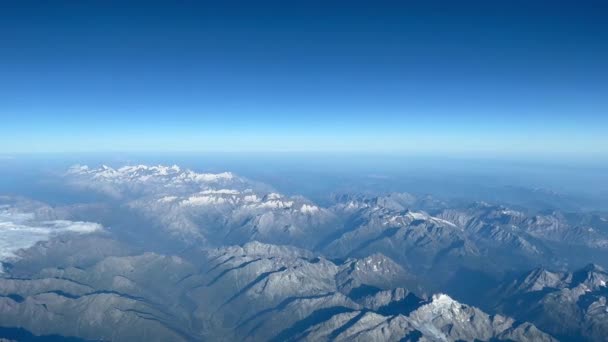 Dramatic Aerial View Snowed Alps Mountains 10000 Metres High Extreme — Stockvideo