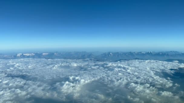 Aerial View Pilot Point View Cockpit Flying Southbound Alps Mountains — Stock video