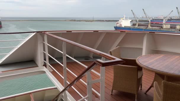 Back Deck Connecting Deck Stairs Table Chairs Cruise Ship Port — ストック動画