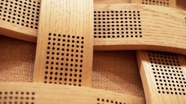 Diagonal Pan Closeup Complex Sound Treatment Structure Made Wood — Stock videók