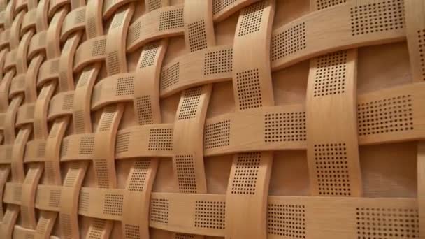 Dollying Out Medium Closeup Complex Wooden Sound Treatment Structure — Stockvideo