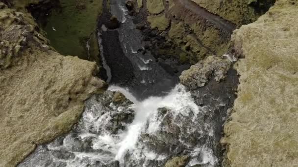 Drone Shot Top Kvernufoss Waterfall — Stockvideo