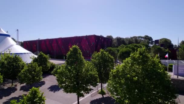 Flying Beautiful Red Building South France Montpellier — 图库视频影像