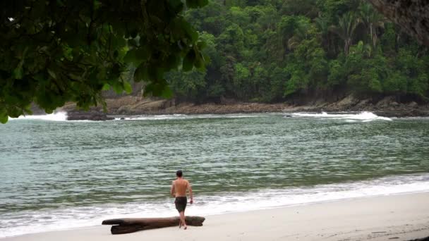 Caucasian Wild Male Slow Motion Relaxing Holiday Tropical Sandy Beach — Video Stock