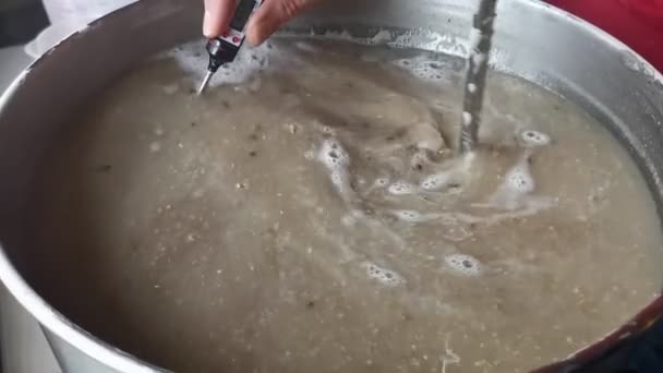 Slow Motion Footage Warm Brown Mash Being Stirred Its Temperature — Stock videók