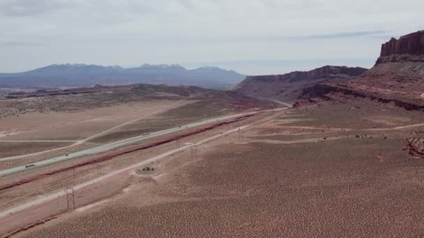 Aerial Panoramic View Remote Road Desert Moab Utah Usa — Stock Video
