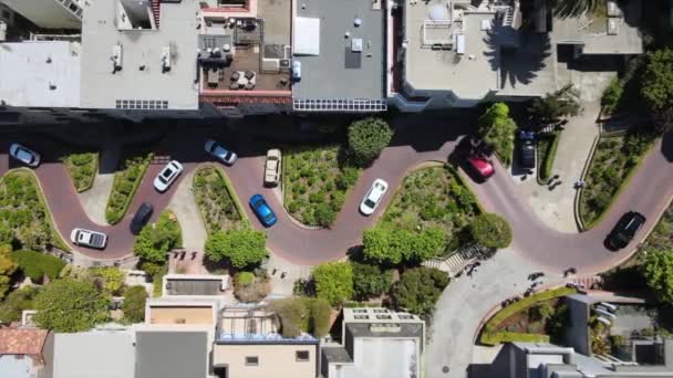 Overhead View Famous Crooked Narrow Section Lombard Street San Francisco — Αρχείο Βίντεο