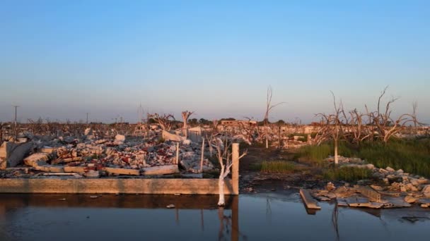 Derelict Buildings Throughout Epecuen Historic Flooded Town — Stock video