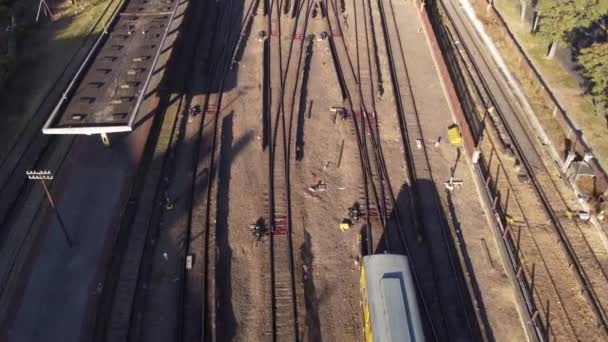 Aerial Flight Train Entering Federico Lacroze Station Buenos Aires Summer — Stockvideo